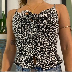 Japsa Front Tie Black & White Spaghetti Strap Blouse